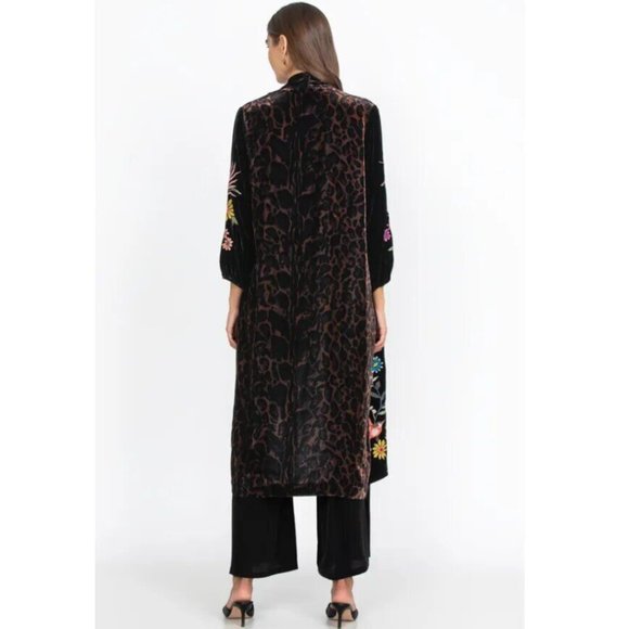 Johnny Was Tiarei Velvet Bishop Sleeve Kimono Coat Floral Embroidery Black New - Picture 11 of 15